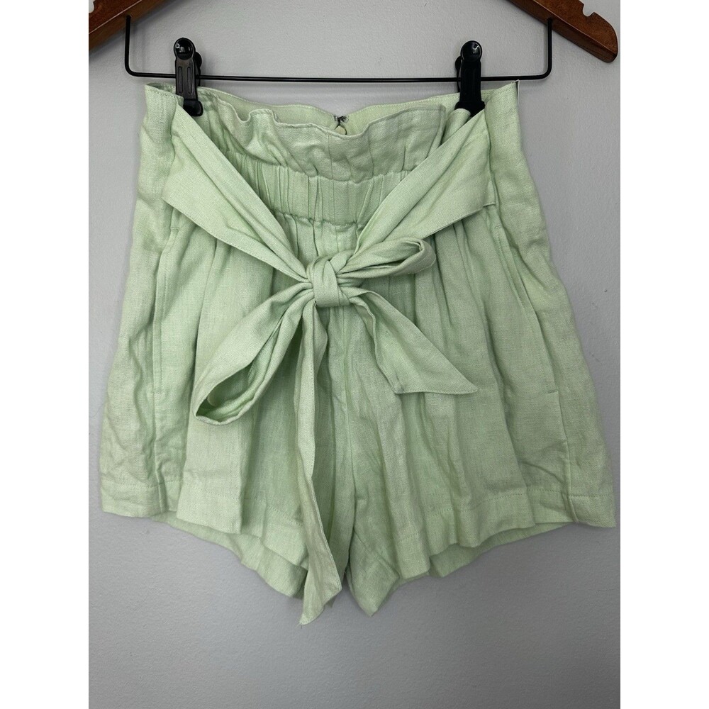 Abercrombie & Fitch Ultra High Rise Paperbag Light Green Linen Shorts XS